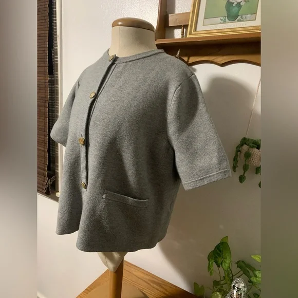 Abercrombie & Fitch Lux Soft Heavy Knit Gray Cardigan Jacket with Gold Buttons L - Picture 7 of 16